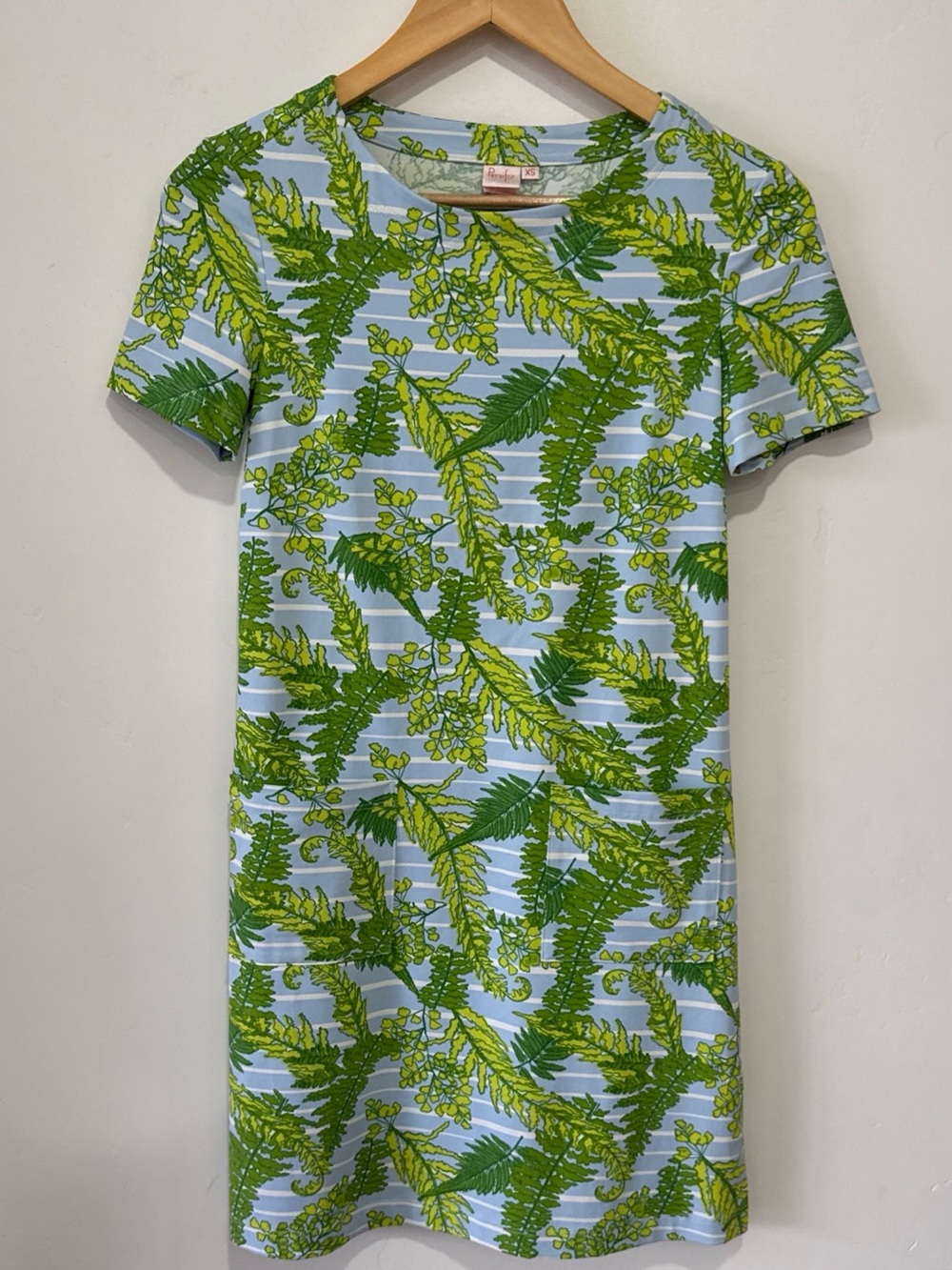 New Persifor Leaf Print Short Sleeve Shift Dress- XS